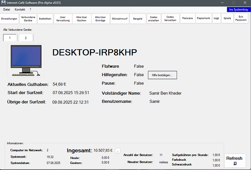 Bild 1 Tester für meine Internet Café Software!