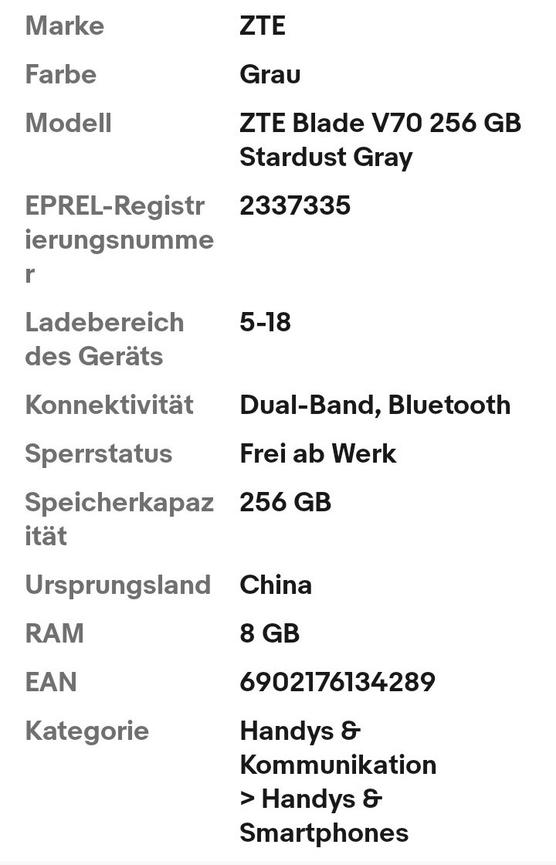 Bild 3 ZTE Blade V70 256 GB Stardust Gray Dual SIM Smartphone Handy Mobiltelefon + Hüll