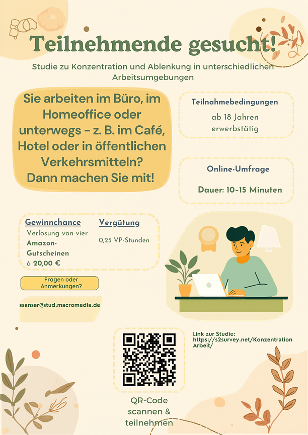Bild 1 Studie zu Konzentration und Ablenkung in unterschiedlichen Arbeitsumgebungen