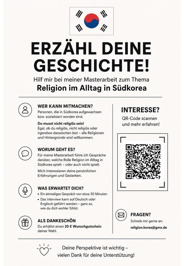 Bild 1 Interviewpartner gesucht: Religion in Südkorea