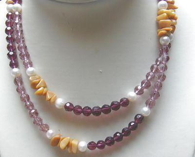 Bild 4 Halskette, Longkette mit Kristallperlen, Jade und Perlen