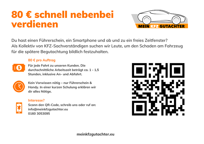 Bild 1 80 € pro Auftrag: Schadenfotos am Fahrzeug – flexibler Nebenjob