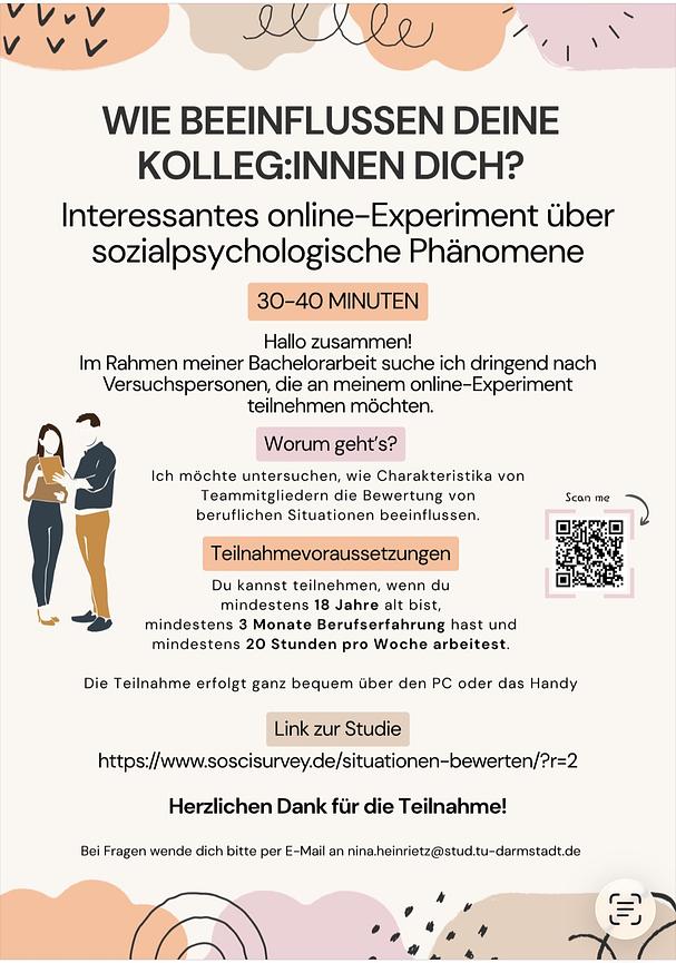 Bild 1 Suche dringend nach Teilnehmenden für mein online-Experiment (Bachelorarbeit)