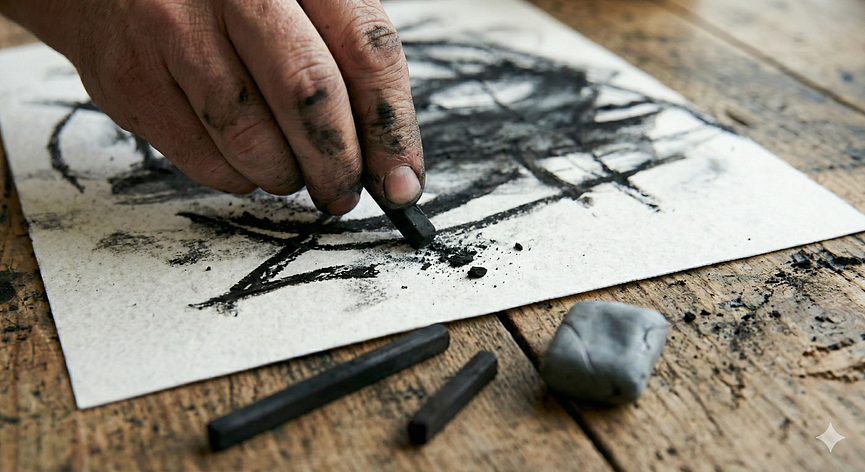 Bild 3 Kohlezeichen Workshop in Hamburg mit Live-Musik