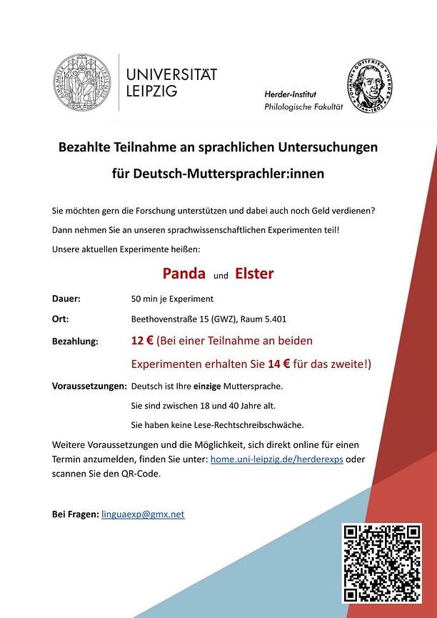 Bild 1 Bezahlte Teilnahme an sprachlichen Untersuchungen für deutsche Muttersprachler