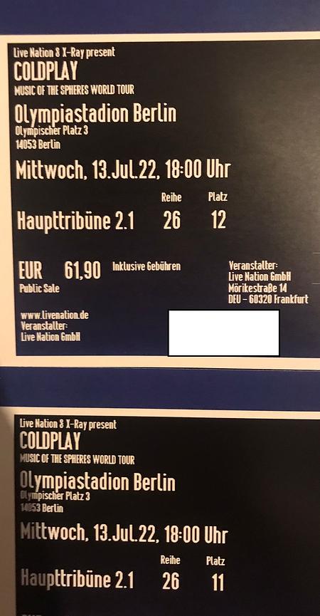 Bild 1 2 Tickets | Coldplay Konzert | Berlin, 13.07.2022