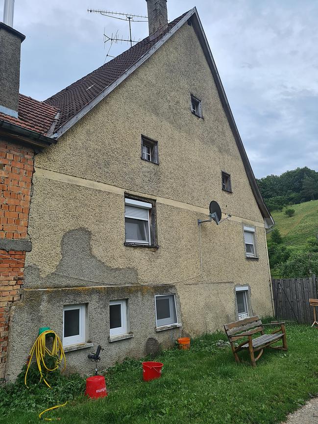 Bild 18 Maler Arb. Haus u. Holzfassade Klinker Dachüberstand Ortsgang Giebel Traufe