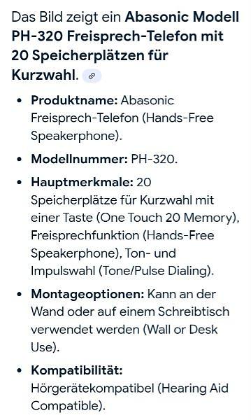 Bild 2 Abasonic Modell PH-320 Freisprech-Telefon