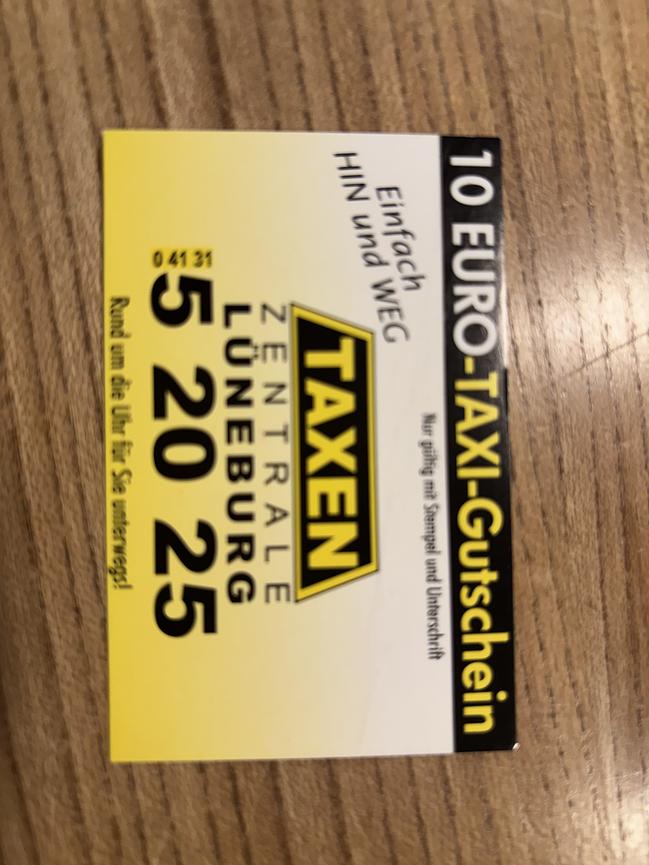 Bild 1 Taxigutschein 10 Euro der Taxizentrale Lüneburg. Verkauf für 7 Euro