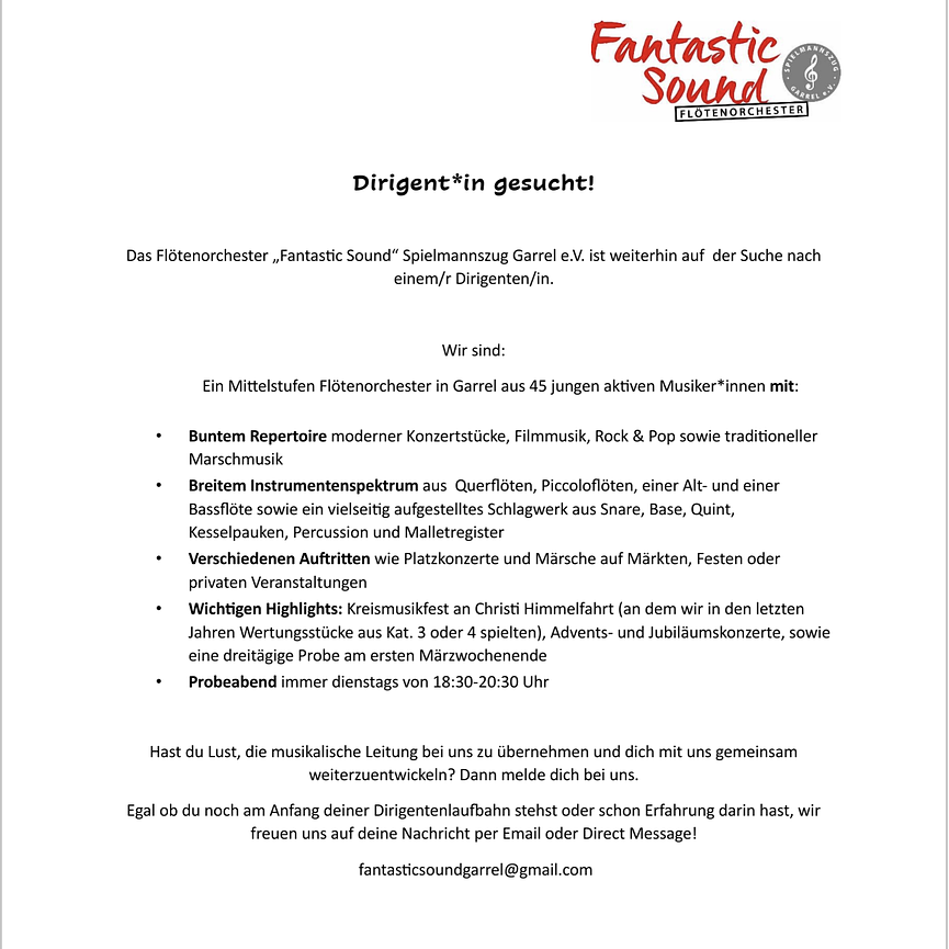 Bild 1 Flötenorchester  sucht DirigentIn