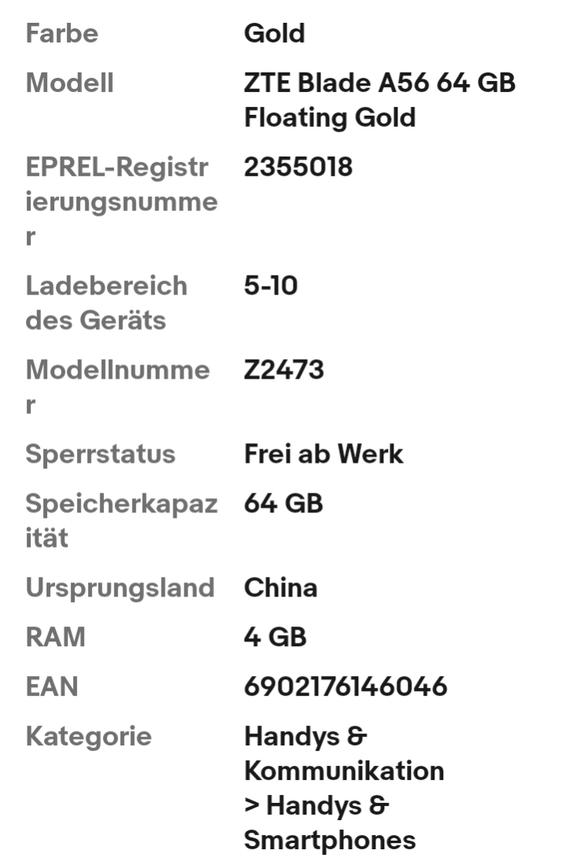 Bild 3 ZTE Blade A56 64 GB Floating Gold Dual SIM Smartphone Handy Mobiltelefon