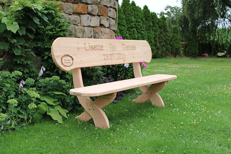 Bild 5 Gartenbank aus Lärche mit Gravur. Hochzeitsgeschenk. Krongartmöbel.