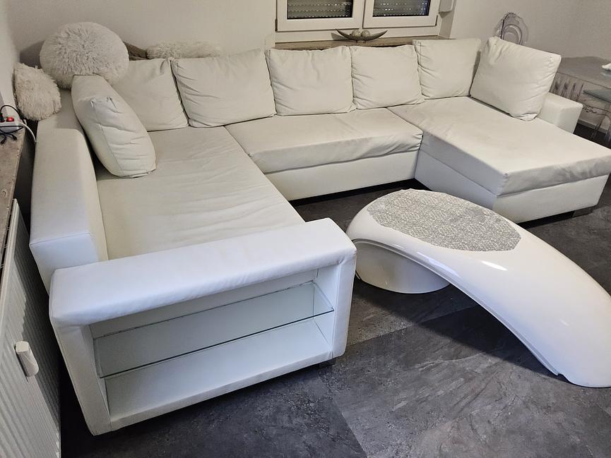 Bild 2 Wohnlandschaft  Weiß Sofa Couch  Ecksofa  ( Kunstleder )