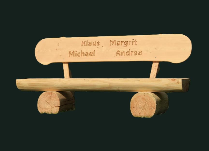 Bild 1 Holz-Gartenbank mit individueller Anschrift.