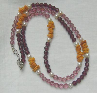 Bild 1 Halskette, Longkette mit Kristallperlen, Jade und Perlen