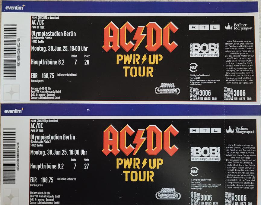 Bild 1 2 x AC/DC Tickets, sehr gute Sitzplätze, Berlin Olympiastadion, 30.06.2025
