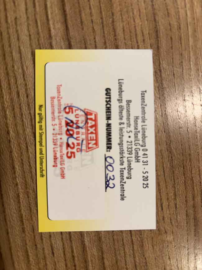 Bild 2 Taxigutschein 10 Euro der Taxizentrale Lüneburg. Verkauf für 7 Euro