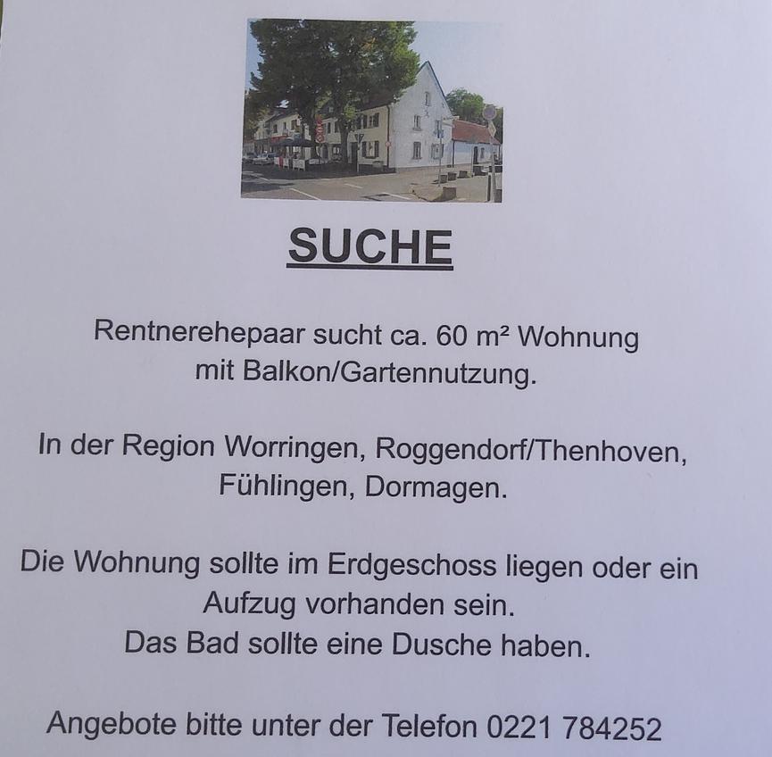 Bild 1 Rentnerehepaar sucht ca. 60 m² Wohnung. Rund um Köln-Worringen