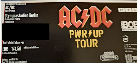 Bild 1 Eintrittskarte 90 € für AC/DC - PWR UP TOUR, Olympiastadion Berlin abzugeben.