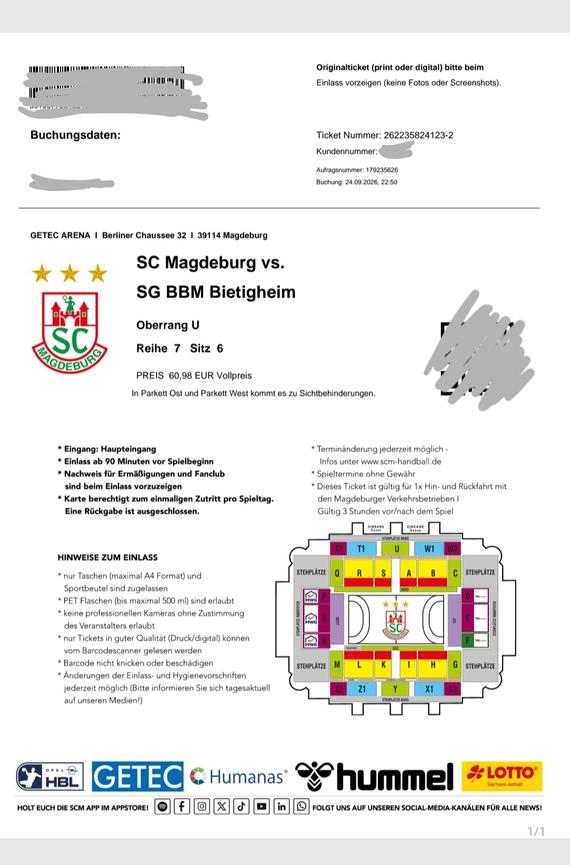 Bild 1 2 Karten Handball-Bundesliga SC Magdeburg - SG BBM Bietigheim 26.06.2026 I 20:00