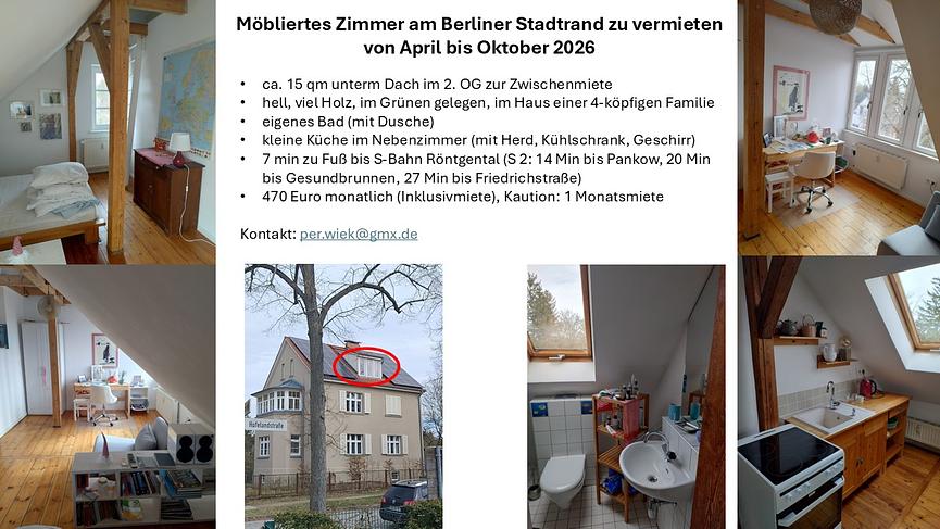 Bild 1 Möbliertes Zimmer am Berliner Stadtrand zu vermieten von April bis Oktober 2026