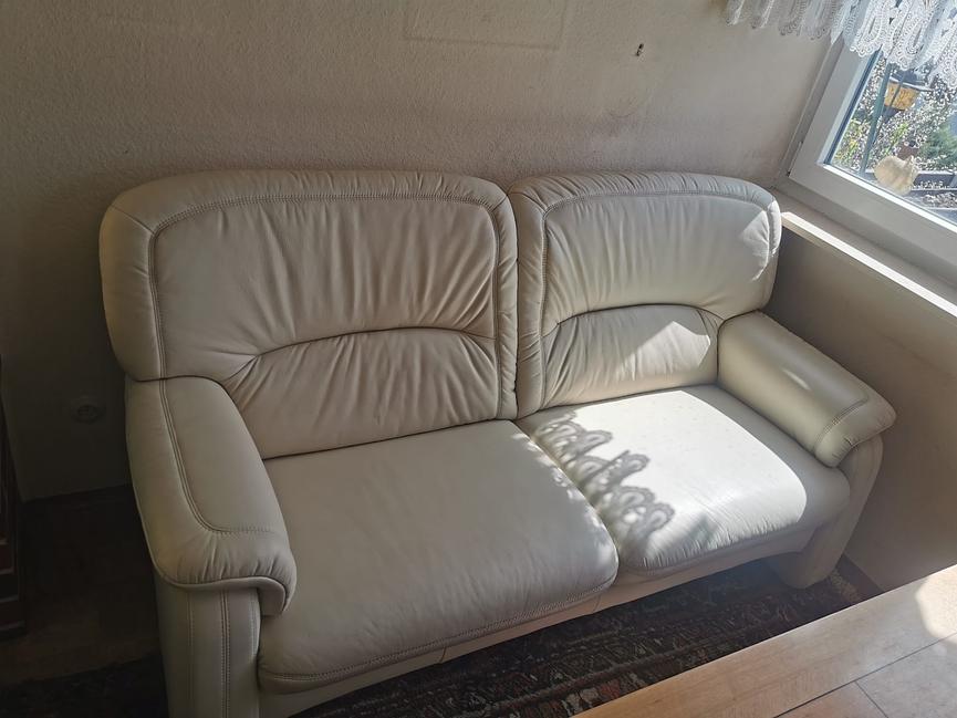 Bild 2 2-Sitzer Sofa und Sessel aus weißem Leder