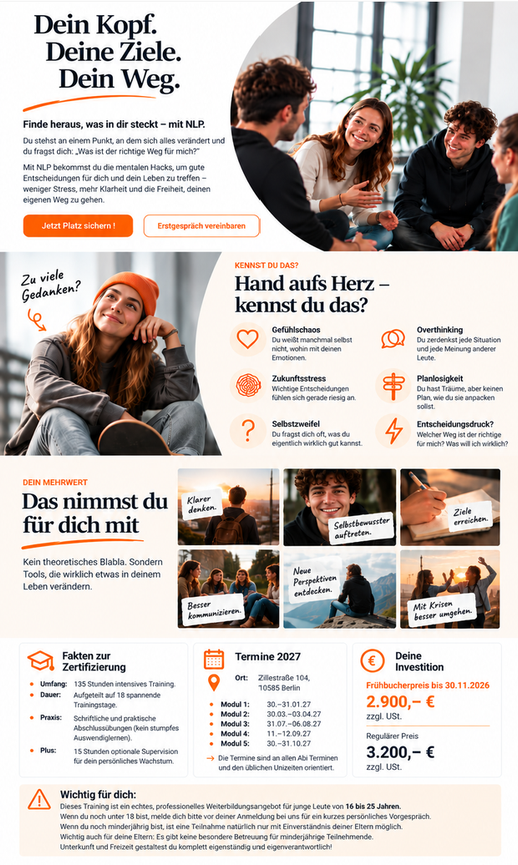 Bild 1 NLP Kurs für Jugendliche und junge Erwachsene (DVNLP Practitioner)