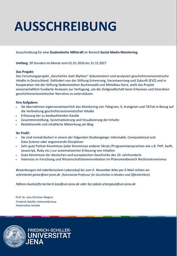 Bild 1 Studentische Hilfskraft für Social Media Monitoring