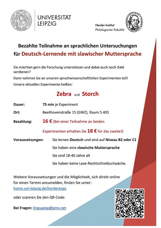 Bild 1 Bezahlte Teilnahme an sprachlichen Untersuchungen für Deutsch-Lernende