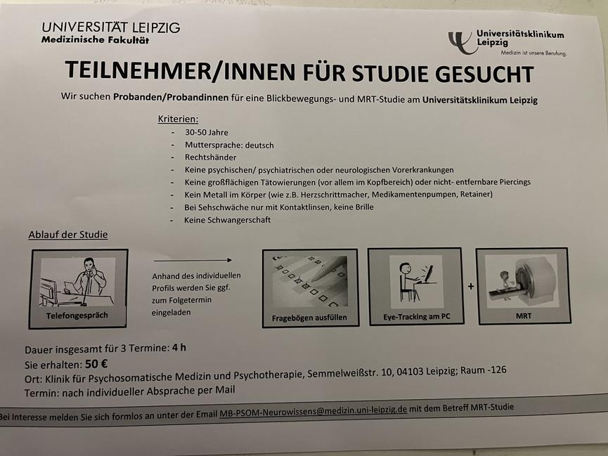 Bild 1 Studienteilnehmer an Uniklinik Leipzig gesucht (50€ Aufwandsentschädigung)