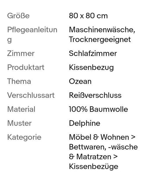 Bild 3 Kissenbezug Ozean Delphine 80x80 cm mit Reißverschluss