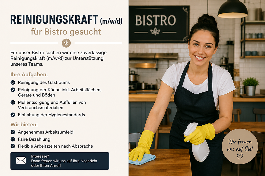 Bild 1 Reinigungskraft (w/m/d) für Bistro Café Restaurant gesucht