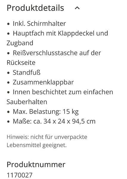 Bild 6 Einkaufstrolley mit 2 Rollen inkl. Schirmhalter, Standfuß