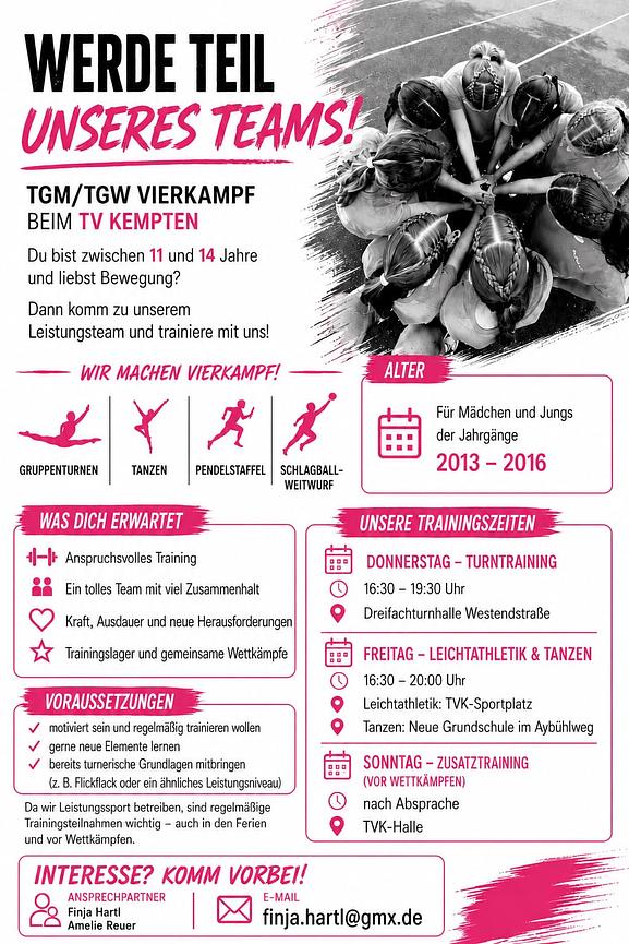 Bild 1 Leistungsgruppe Turnen, Tanzen & Leichtathletik sucht Talente (11 bis 14 Jahre!)
