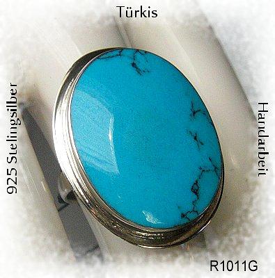 Bild 1 Türkisring mit einen großen Türkisstein, 925 Silber