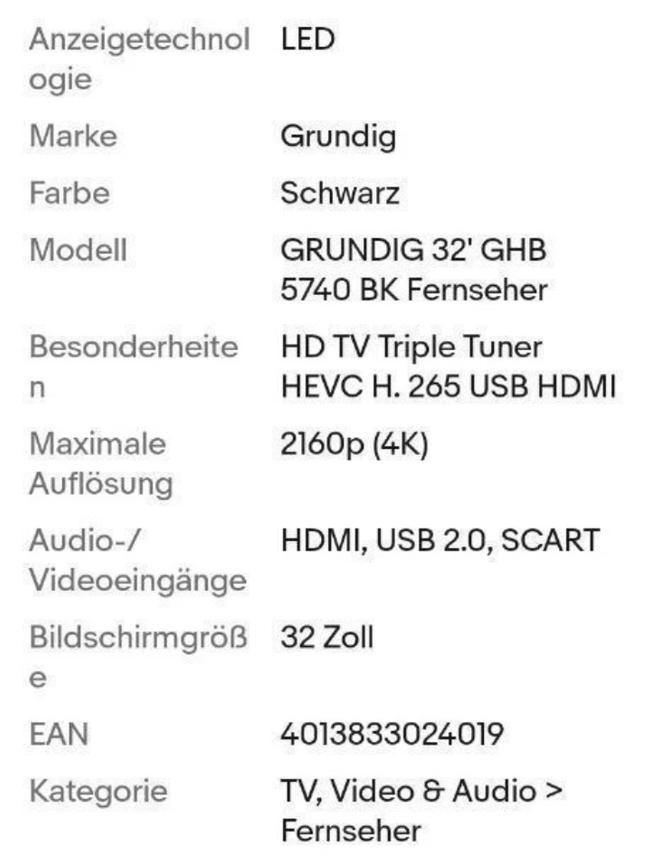 Bild 9 Grundig 32 GHB 5740 BK HD LED Fernseher, Als Ersatzteil/defekt
