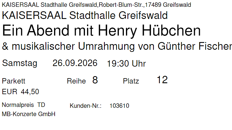Bild 1 Tickets "Ein Abend mit Henry Hübchen" günstig abzugeben