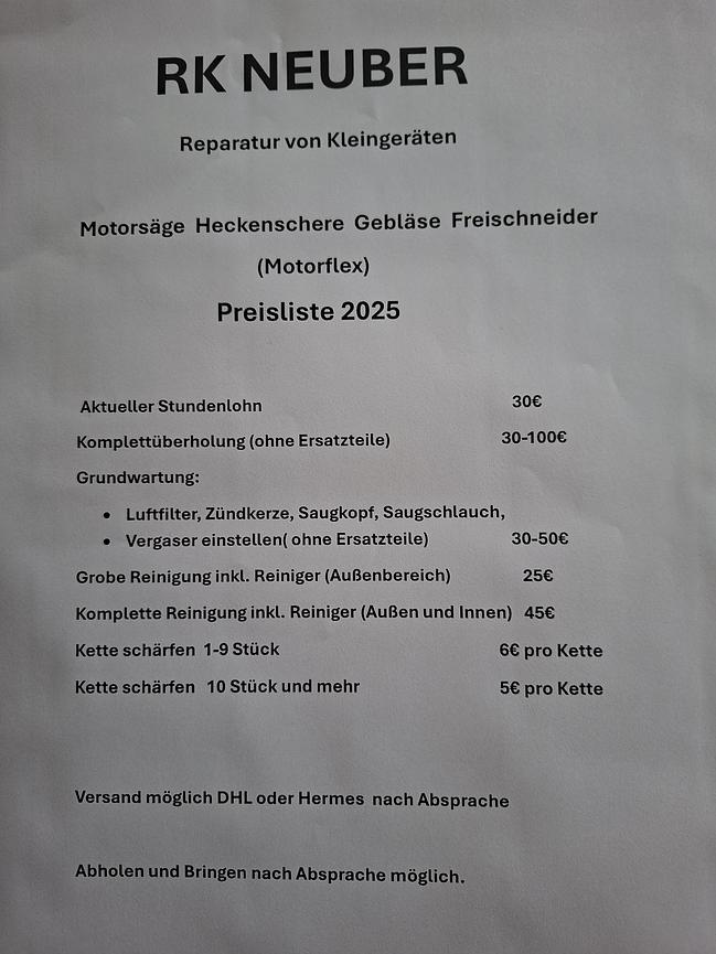 Bild 1 RK NEUBER  Reparatur von Motorkleingeräten