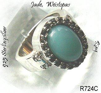 Bild 1 Ring 925 Silber mit gefassten Jade und Weistopasen