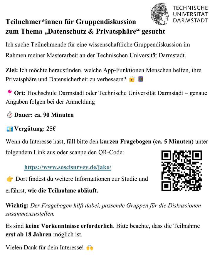 Bild 1 Teilnehmende für Gruppendiskussion gesucht (25€ Vergütung)