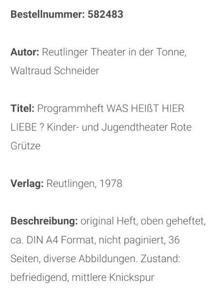 Bild 3 Programmheft WAS HEIßT HIER LIEBE ? Kinder- und Jugendtheater Rote Grütze 1978