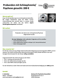 Vorschaubild Patienten mit Schizophrenie/Psychose für Studie gesucht: 200€