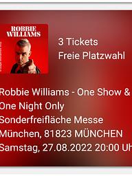 Vorschaubild Drei Konzertkarten Robbie Williams 27.8.2022 in München 