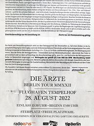 Vorschaubild Ärzte Konzert Tickets 27.+28.8.22 in Berlin Tempelhof