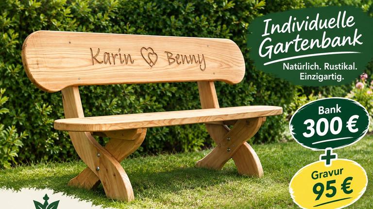 Hochzeitsgeschenk. Gartenbank mit Gravur. Weinachtsgeschenk.