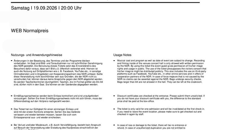 Ticket Jazz-Orchester Konzert in Hannover Sa. 19.09.2026