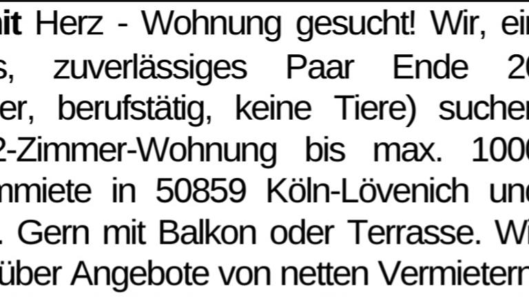 2 Zimmer mit Herz - Wohnung gesucht!