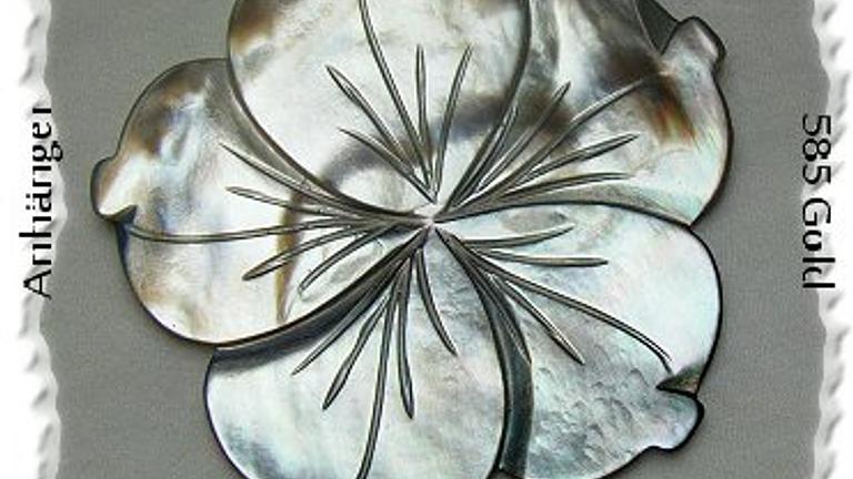 floraler Perlmuttanhänger, Anhängerschlaufe 585 Gold