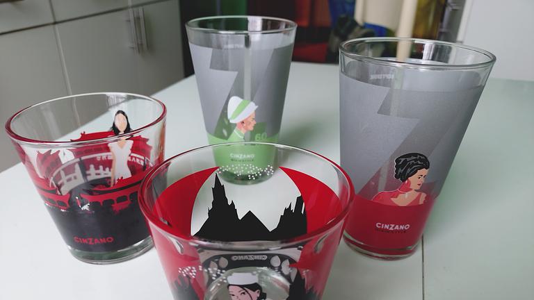 20+4 Gläser bedruckt (Martini, Cinzano, Vodka ®)