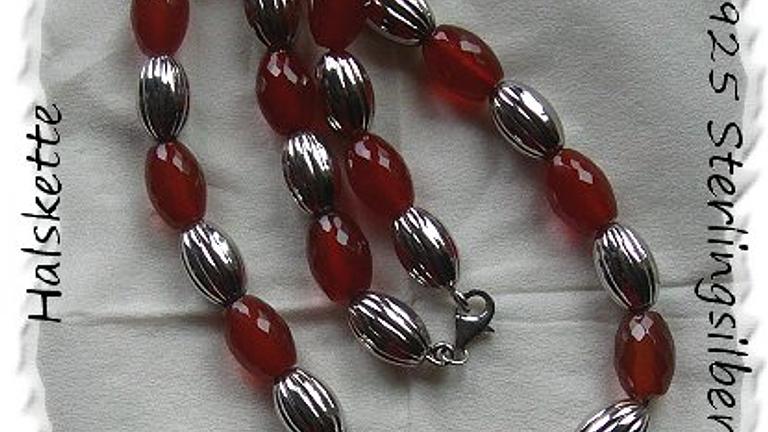 Edelsteincollier, Karneol mit Silberkugeln, 925 Silber